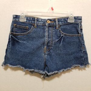 Forever 21 shorts 27 denim jean raw frayed hem hidden button fly high rise waist